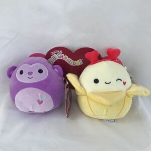 Hartman the Monkey & Junie the Banana Valentine’s Squishmallow Set 5” NWT